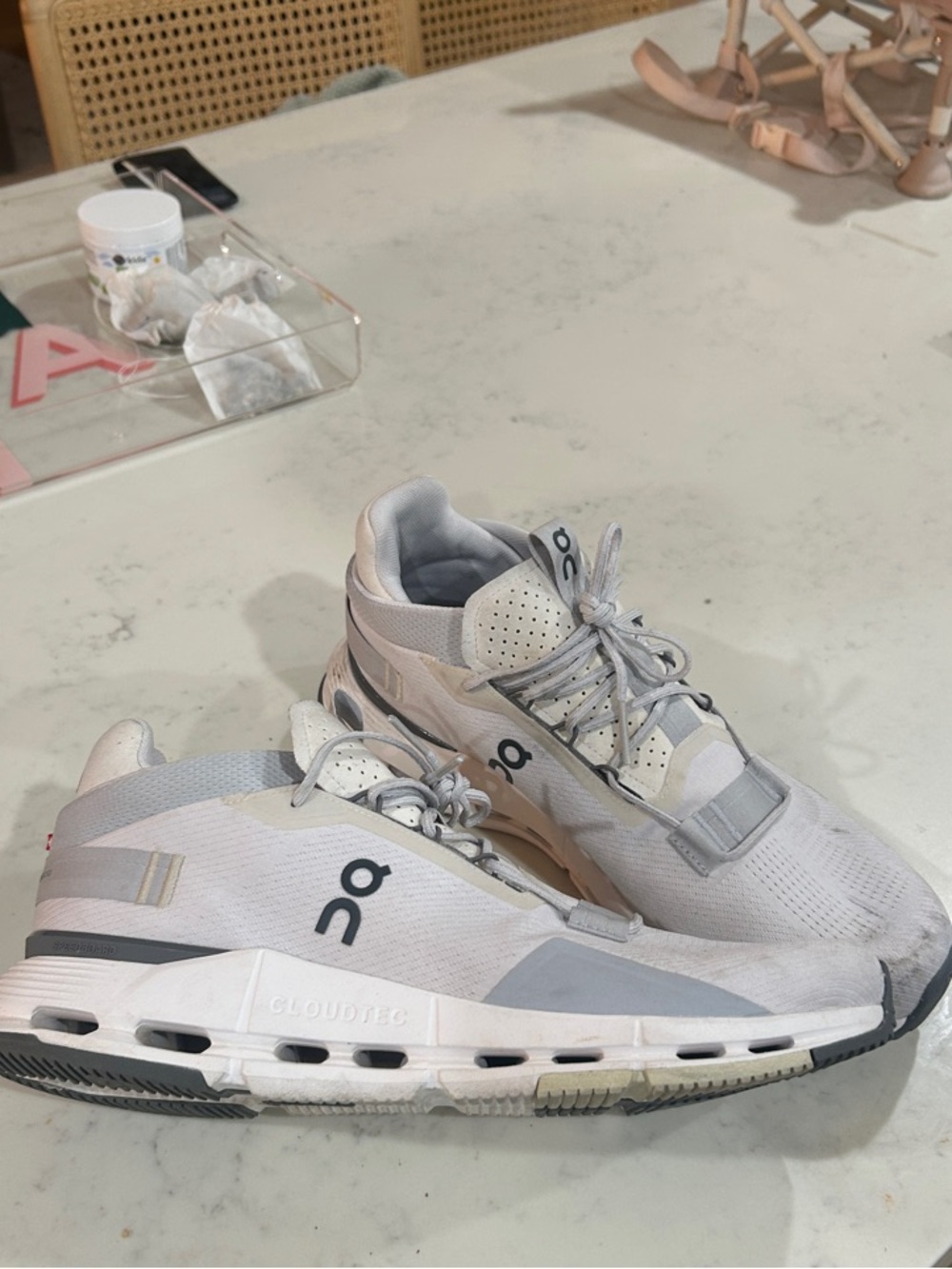On Running White and Light Gray Cloudtec Running Shoes